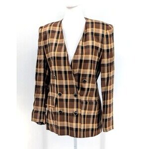 Cappagallo Vintage Brown Plaid Grandpa Blazer Jacket Academia Size 6 Medium